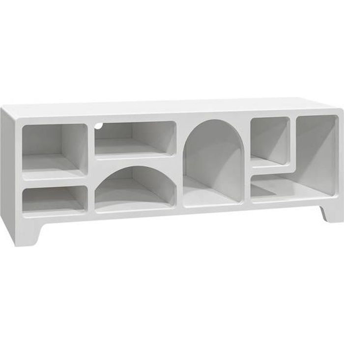meuble tv - sweeek - thessa - blanc - 160cm - 7 niches de rangement