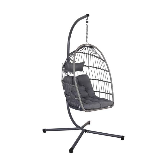 Fauteuil œuf suspendu anthracite TOSCANA acier. osier. polyester. 105 x 105 x 196 cm