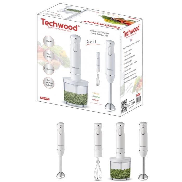 Mixeur Plongeant Blanc 3 en 1 Plongeur 600W Fouet Hachoir 500 mL Lame en acier inoxydable 600W