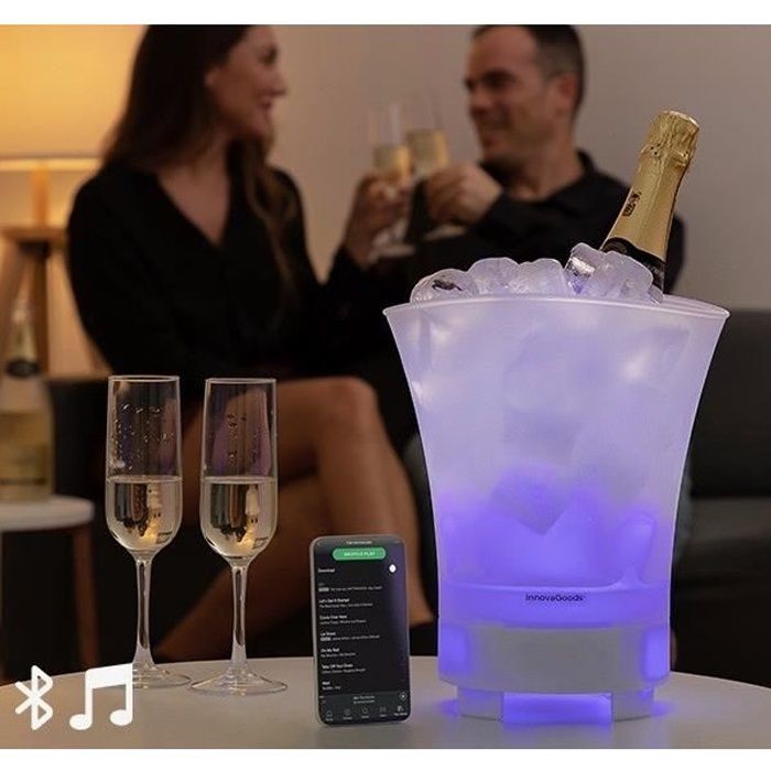 MODEZVOUS - Seau a Glacon Eclairage LED - Enceinte Bluetooth Rechargeable Seau a Champagne Biere Vin - Bac a Glace LED 7 Couleurs