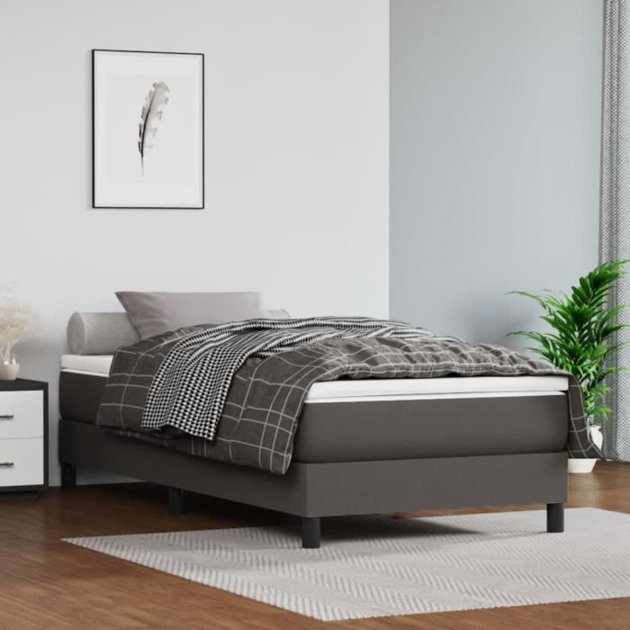 Sommier tapissier - TMISHION - PAL3120674 - Similicuir gris - 90x190 cm - 1 place