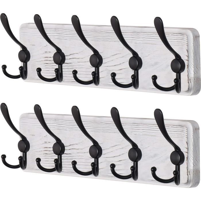 QILICZ Porte-Manteau Mural Vintage En Bois Avec 10 Crochets Triples - 98 Cm, Style Ferme Rustique Pour Entrée, Chambre, Cuisine