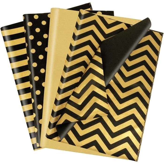 Lot De 4 Feuilles De Papier De Soie Métallisé Doré - 70x50 Cm, Luxe, Neuf