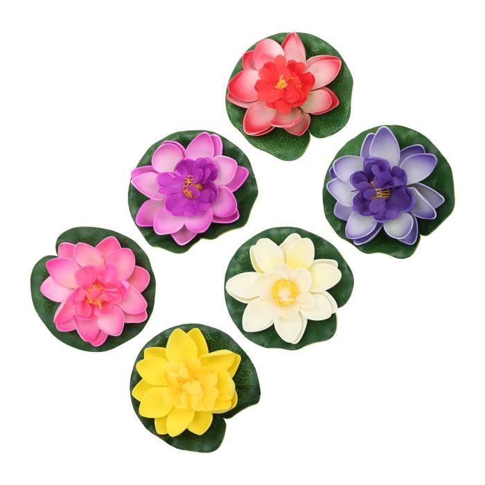 6 Nénuphars Artificiels Flottants - Fleurs De Lotus EVA Blanc Laiteux - Décoration étang, Piscine, Jardin - 10cm - 6