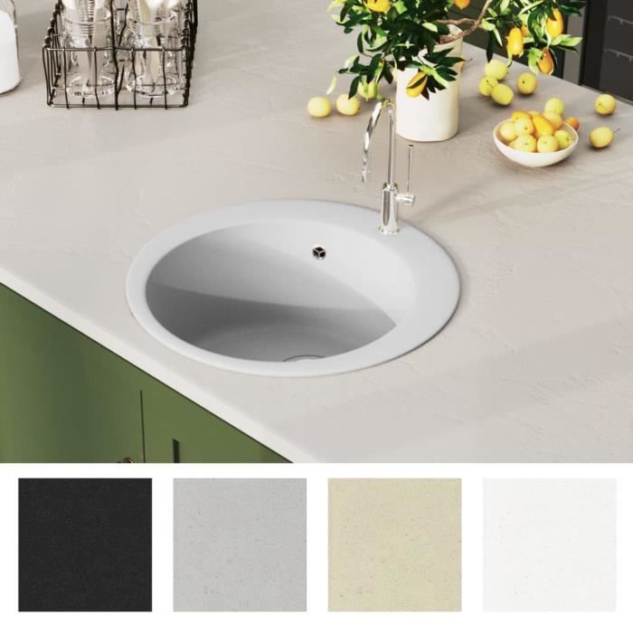 LesSaisons Évier de cuisine Granit Rond Blanc 117221 - Cdiscount Bricolage