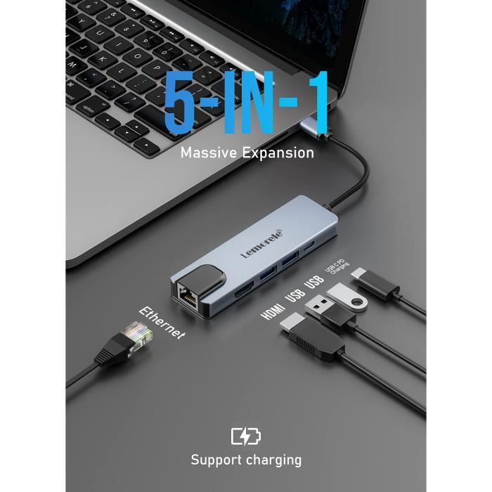 Generic Adaptateur Hub USB C 6 En 1 avec Ethernet Multi-Port Type C Adapter  with 4K HDMI à prix pas cher