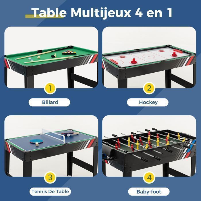 Kangui Table Multi Jeux 4 en 1 - Babyfoot Barres télescopiques