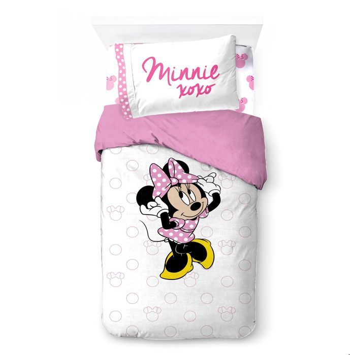 Parure De Lit Bébé Minnie Mouse - Couette 100x135 Cm + Taie 40x60 Cm - 100% Coton, Motif Arc-en-ciel Et Nuage - Linge Enfant Disney - 4