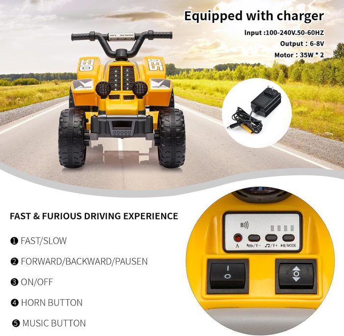 INJUSA - Quad Électrique Rage pour Enfants de 3-6 Ans | Batterie 12V | 2 Vitesses | Marche Arrière | Suspension | Lumières | Clé de Démarrage | Accélération Progressive du Poing | 8 km/h | Bleu (7301