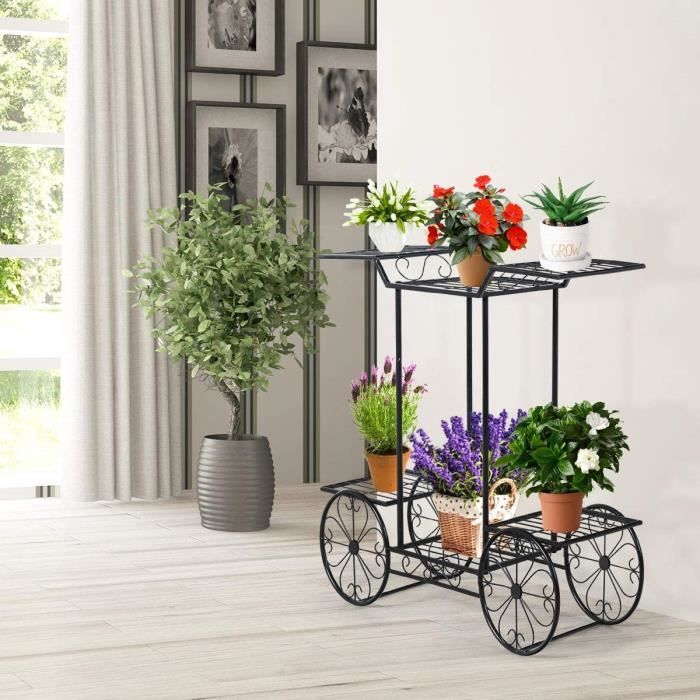 Support Roulant Pour Plantes Avec 3 Niveaux Et 12 Seaux Blancs, étagère Sur Roulettes Pour Fleuriste, Jardin, Terrasse, Intérieur Et Extérieur