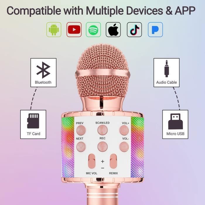 ShinePick Microphone Karaoke sans Fil,Micro Karaoké Bluetooth avec LED | Micro Karaoke pour Enfants/Adultes Chanter, Disco,Portable,Multi Couleur