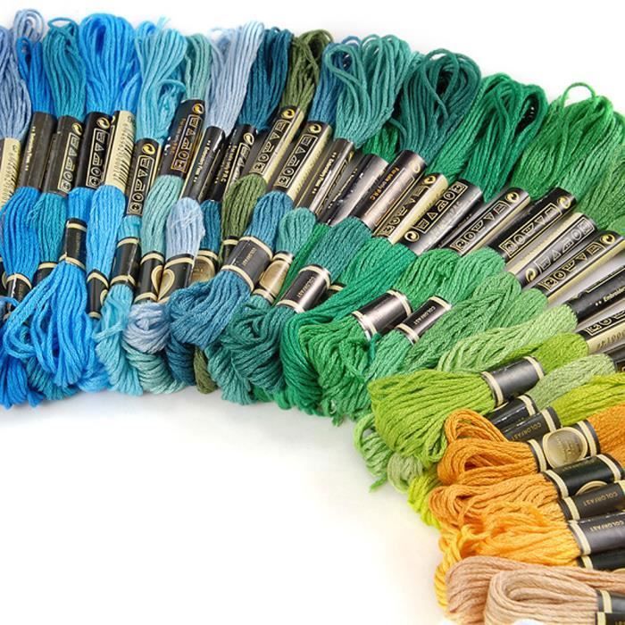 Lot De 8 écheveaux Fil à Broder Coton 7,5 M - Pour Bracelets D'amitié, Point De Croix, Loisirs Créatifs - Bleu