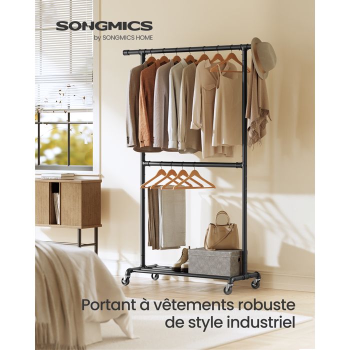 2 Portemanteaux Muraux Style Industriel 112cm - Support 60kg Pour Espaces Reduits