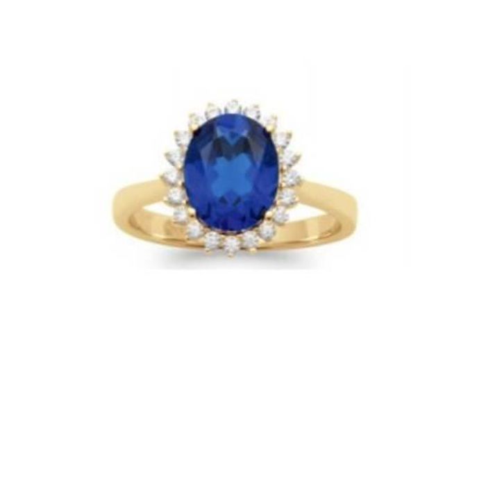 Bague Neuve Plaqué Or - Taille 57 Avec Saphir Bleu Et Zirconium - 1,65gr - Poinçonnée 3mc