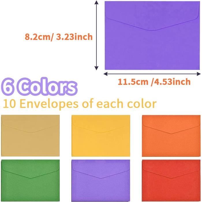 60 Pcs Petites Enveloppes, Mini Enveloppes Multicolores Petites