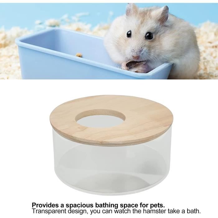 Bac à Sable pour Bain de HamsterCouvercle en Bois Rond Acrylique pour Baignoire de Sable pour