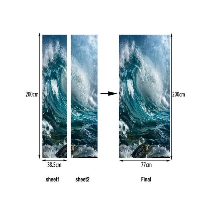 Autocollant Mural Décoratif Tulup - Vague Abstraite Bleue - 75x205 Cm - Neuf, Facile à Poser