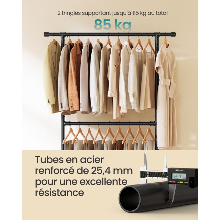 Portant à Vêtements Double Rail Avec étagère à Chaussures - Noir - 40x115x160 Cm - Gain De Place Pour Chambre Ou Couloir