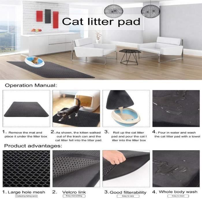 Tapis De Litière Pour Chat 45x60 Cm - Double Couche Nid D'abeille - Fond Imperméable Antidérapant