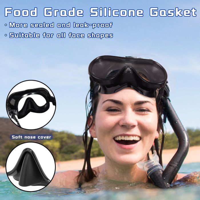 Masque De Natation/plongée Anti-buée Avec Filtre UV - Taille Unique Adulte/enfant (+10 Ans) - Noir