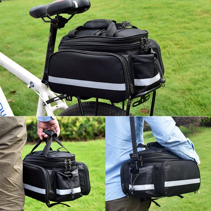 Sacoche Arrière Vélo DCCN 30L – 3 Poches, étanche 600D, Bandes Réfléchissantes, Fixation Rapide, Style Rétro Bleu/blanc