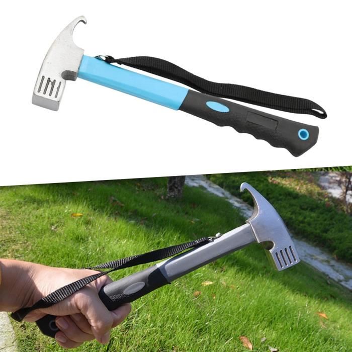 Marteau De Camping Multifonction Noosverl – Acier Au Carbone + Manche Bois – Avec Extracteur De Piquets Et Sangle – Pour Tente, Rando, Chasse