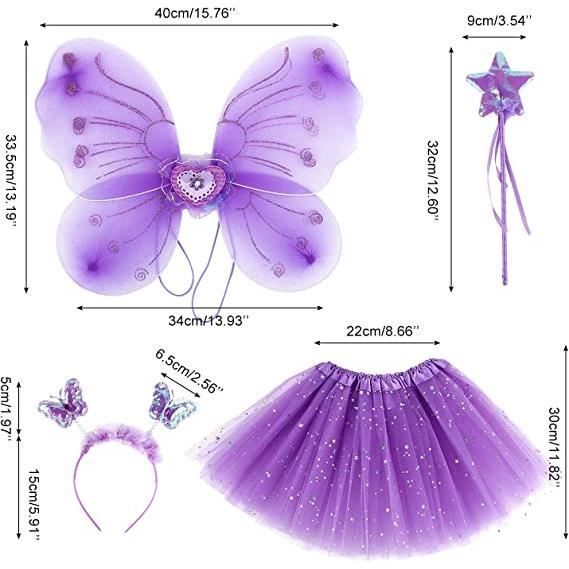 Déguisement Fée Papillon Fun Play – Ailes, Tutu, Baguette, Serre-Tête – Pour Filles 3 à 8 Ans