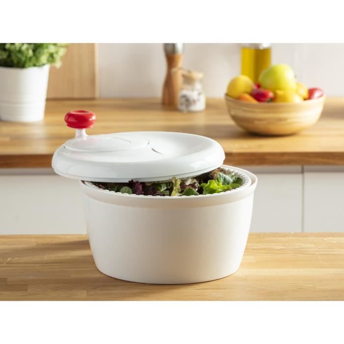 Essoreuse à Salade 25 Cm Blanche Avec Couvercle Et Passoire - Bol Plastique Antidérapant - Pour Légumes, Fruits