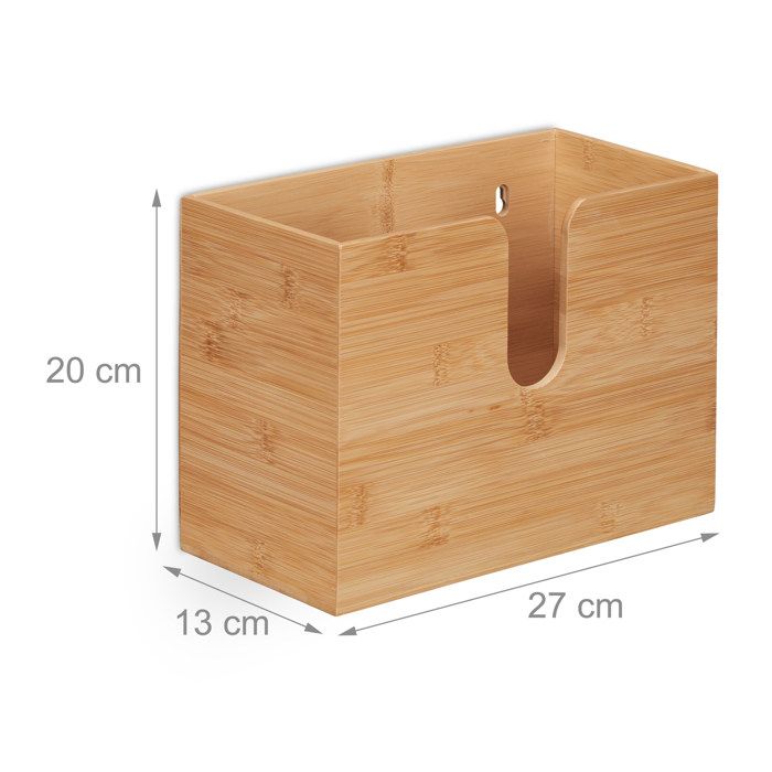 Distributeur De Serviettes En Papier En Bambou - Montage Mural | Pour Serviettes H2/H3 | Naturel 20x27x13cm