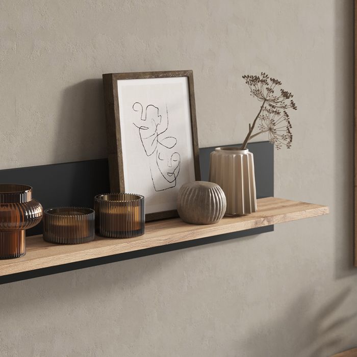 Étagère Murale Vicco Loft Fyrk - 180x80x30 Cm - Aspect Béton Et Métal Noir - 10 étagères - Rangement Salon/bureau
