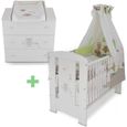 BB Berceau bébé lit bébé cododo 120 x 60 cm hibou vert + Set de lit + Commode à langer bébé 3 tiroirs Matériel de haute qualité-0