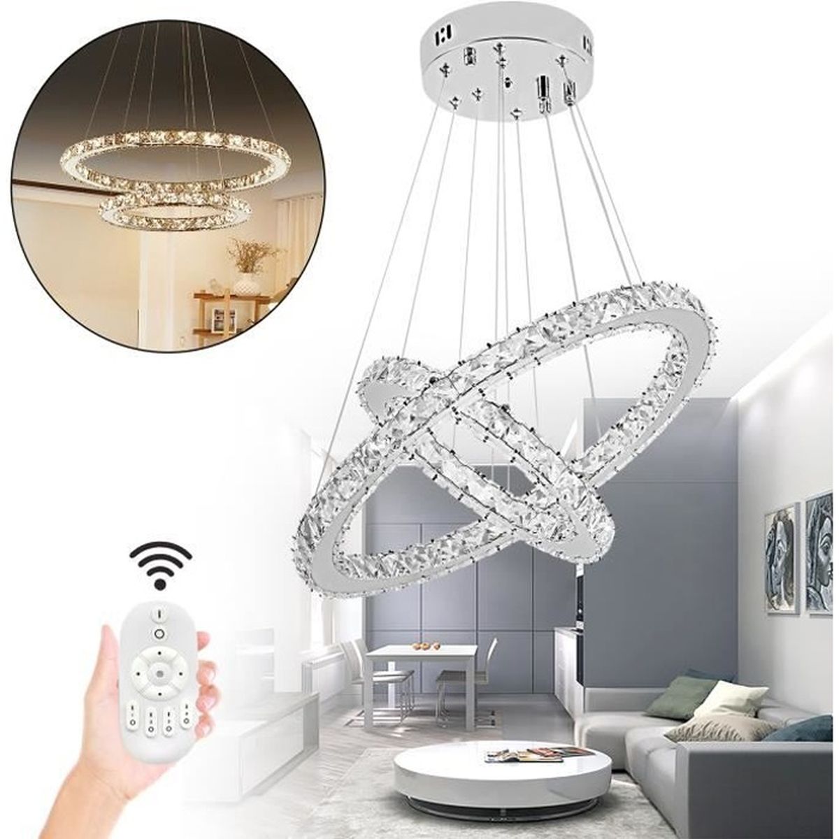 UISEBRT 48W LED Plafonnier Dimmable Design Cristal Moderne Créatif