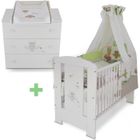 KLUPS BB Berceau bébé lit bébé cododo 120 x 60 cm hibou vert + Set de lit + Commode à langer bébé 3 tiroirs Matériel de haute qualité
