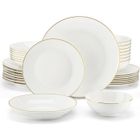 MALACASA Vaisselle Jera-GT, Service Complet de Table, 32 Pièces pour 8 Personnes Rond avec bord doré - Blanc