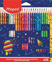 Maped - 24 Crayons de Couleur Pixel Party - Crayon Ergonomique Triangulaire - Mine résistante facile à tailler