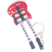 Porte-clés en bois peint en forme de guitare SG double manche Led Zeppelin