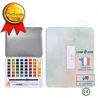 CONFO® Ensemble aquarelle solide transparent pour débutants croquis peinture aquarelle 48 couleurs boîte couleur nacrée couleur méta