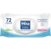LOT DE 3 - MIXA : Bébé - Lingettes au lait de toilette nettoyantes et hydratantes 72 lingettes