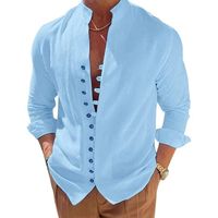 Chemises Casual Homme Chemise Col Mao Homme Cotten Lin Chemise Ete Homme Bouton Chemise Homme Manches Longues Poids LGer Chemise 