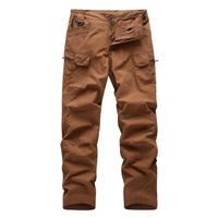 Pantalon Cargo Homme Tactique Coupe Droite Multipoches Pantalon De Travail Exterieur Couleur Unie - Marron