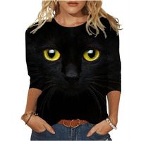 tee shirts imprimé en 3D,T-shirt à manches longues pour femmes, imprimé chat mignon 3D, nouveaux produits, décontracté, col rond, H