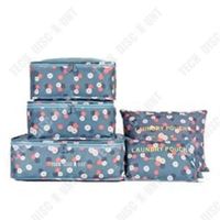 TD® Lot de 6 Organisateur de Voyage Valise Bagages Emballent des Cubes Sac de Rangement Vêtement Lavable Imprimé Fleurs Bleu