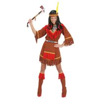 Déguisement indienne femme - WIDMAN - Robe marron à franges rouges - Imprimé léopard - Costume pour adulte