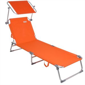 CHAISE LONGUE Casaria Chaise Longue Pliable Ibiza Orange Dossier réglable Pare-Soleil intégré Compacte et transportable Toile imperméable