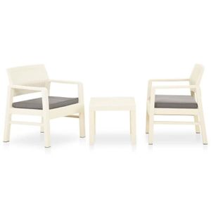 Ensemble table et chaise de jardin LIU-7385062433533-Salon de jardin 3 pcs avec coussins Plastique Blanc
