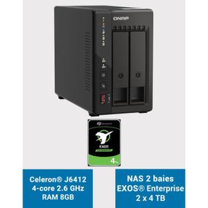 SERVEUR STOCKAGE - NAS  QNAP TS-253E 8GB Serveur NAS 2 baies EXOS Enterprise 8To (2x4To)