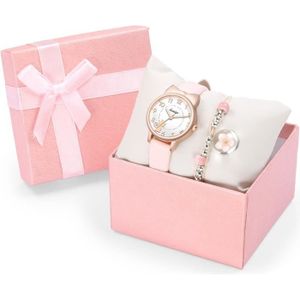 MONTRE Coffret Montre Fille Bracelet - Cadeau pour enfants Chat jolie 2021 quartz étanche rose
