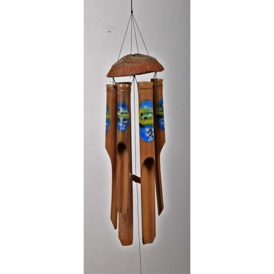 Carillon à vent peint Dauphins Bambou - Marron - 50cm