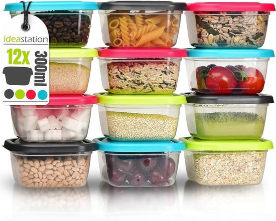Idea-station Lot 12 Boîtes Alimentaires Plastique 250ml Pastel - Rangement Cuisine Et Conservation Bébé