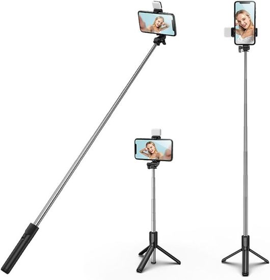 Perche Selfie Avec Lumière Et Trépied - Bâton Télescopique Télécommande Pour IPhone Samsung